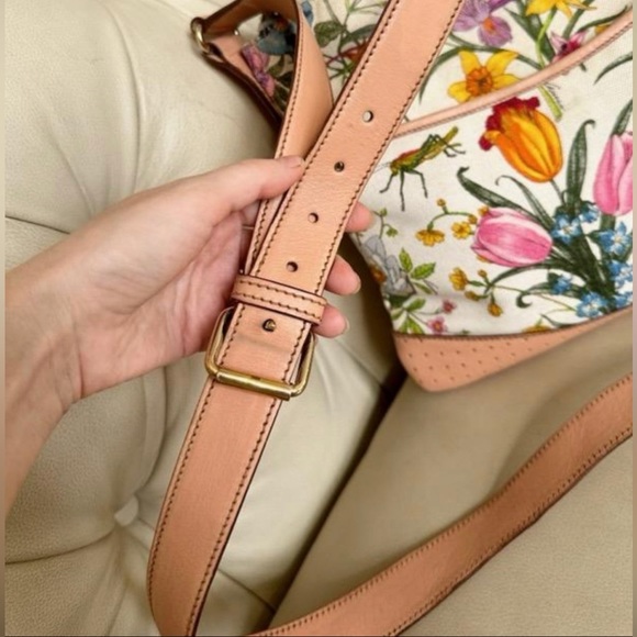 GUCCI FLORA Canvas Calfskin Medium Flat Messenger Bag Crossbody Shoulder Handbag - Picture 4 of 15